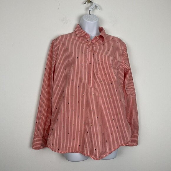 Gap Pink Striped Half Button Down Geometric Print Size Medium Blouse Top - Picture 2 of 6
